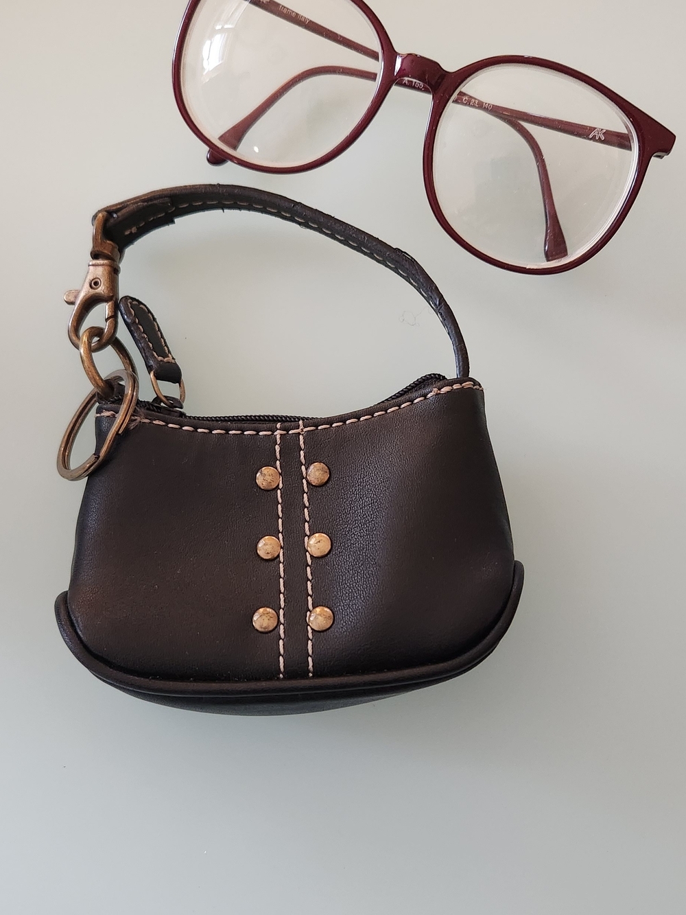 Women's TINY, Luggage Tag, Coins, Credit C. I.D. in Black with Stud Detail.